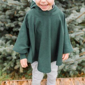 Bugalugs Handmade Forest Green Unisex Poncho w Fox Patterned Hood